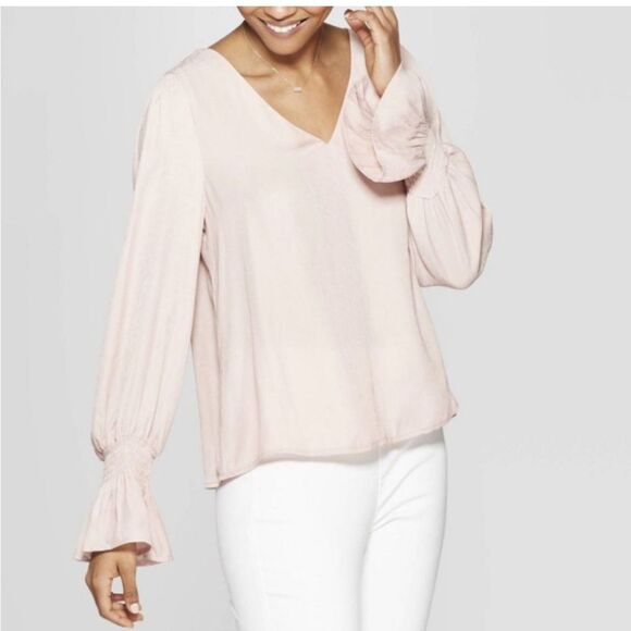 A New Day Long Bell Sleeve V-Neck Blouse Size Small - Picture 1 of 6